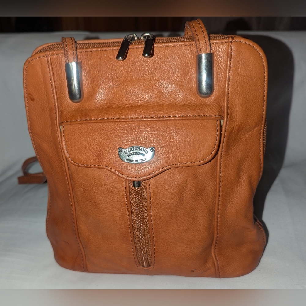 Vintage L'artigiano Sorrentino Italian Leather Shoulder Bag Backpack
